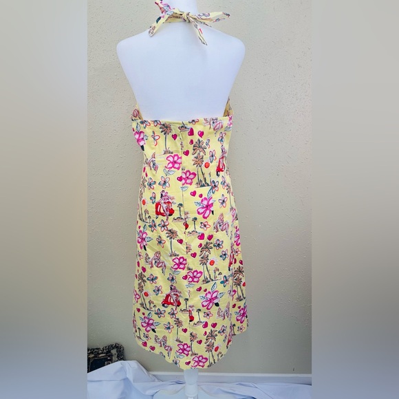 Temptation Yellow Halter Midi Dress Retro Hula Dancer Novelty Print Tropical L - Picture 2 of 11